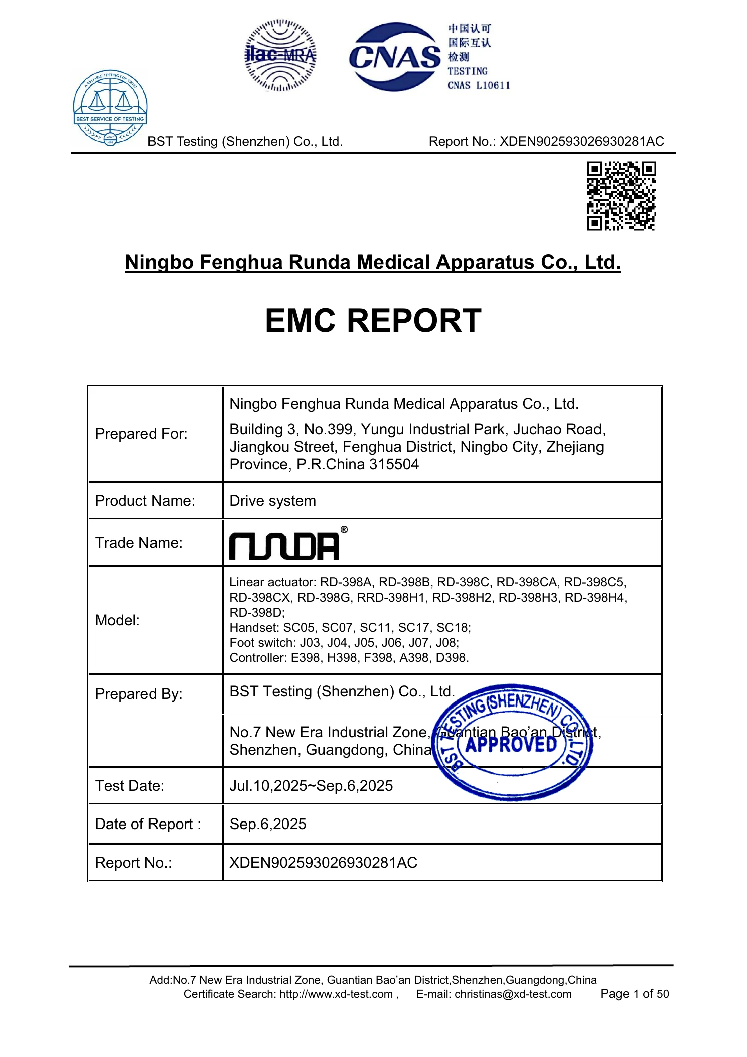 RUNDA EMC test report preview